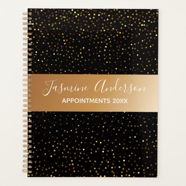 Agenda Glitter Dourado Preto Chic 2024 Semanalmente Mensa (Frente)