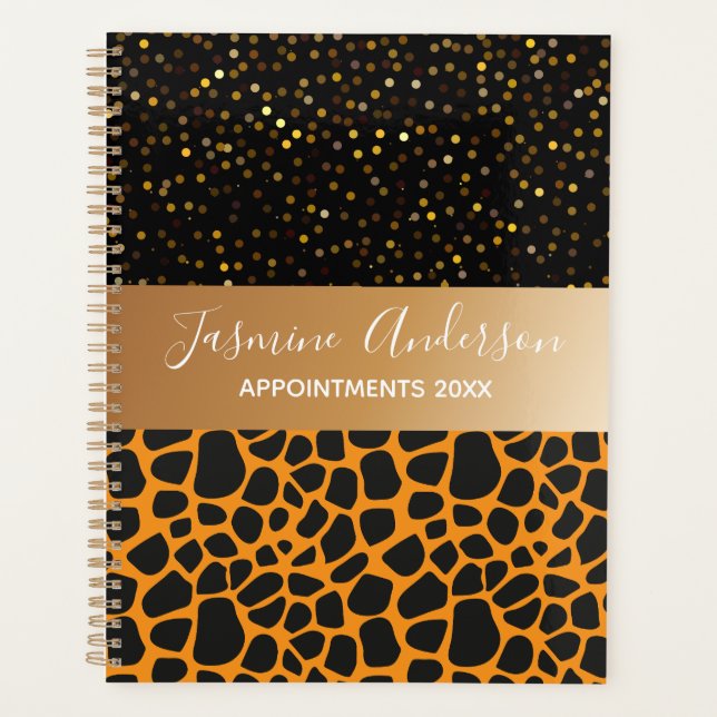Agenda Glitter Dourado Preto Chic 2024 Semanalmente Mensa (Frente)