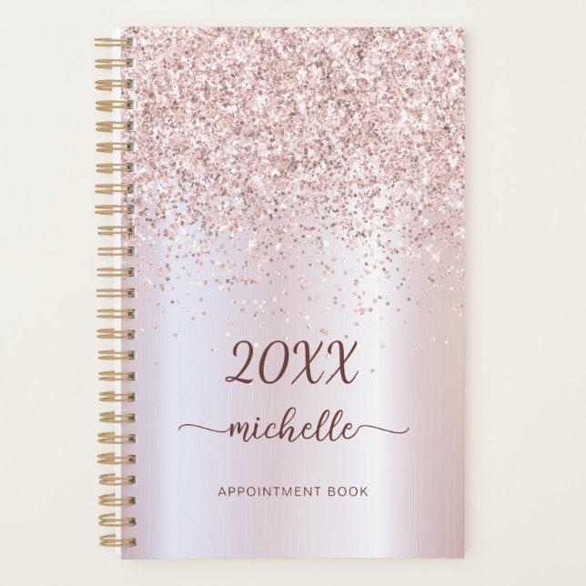 Agenda Glitter Dourado Rosa de Glitter Glicam Girly Metal (Frente)