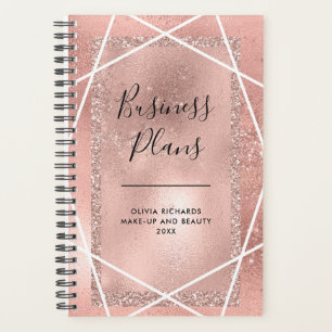 Agenda Glitter Dourado Rosa Faux Geométrico