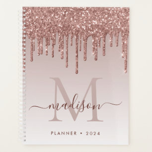 Agenda Glitter Dourado Rosa Glam Monograma Elegante 2022