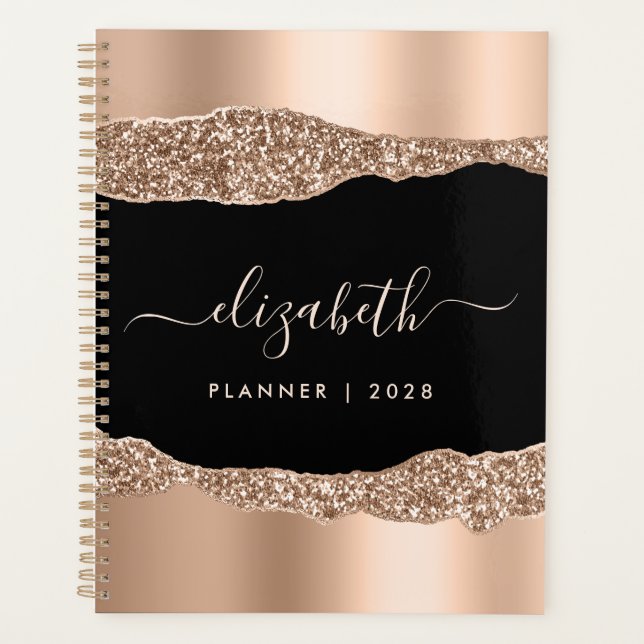 Agenda Glitter Dourado rosa Personalizado (Frente)