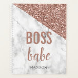 Agenda Glitter Dourado Rosa personalizado | Marble Boss B<br><div class="desc">Chefe Babe Rosa Dourado Girly Pink Glitter com Marble e modelo para seu nome. O caso perfeito quando o teu chefe e um bebê.</div>