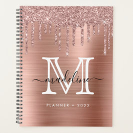 Agenda Glitter Drives Escovados Monograma Dourado de Rosa