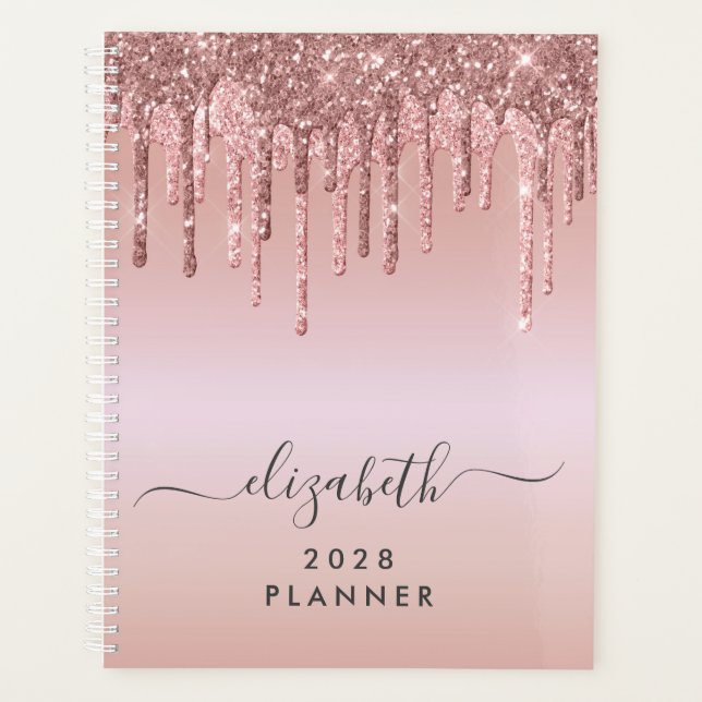 Agenda Glitter Drives Rosa Dourado Personalizado (Frente)