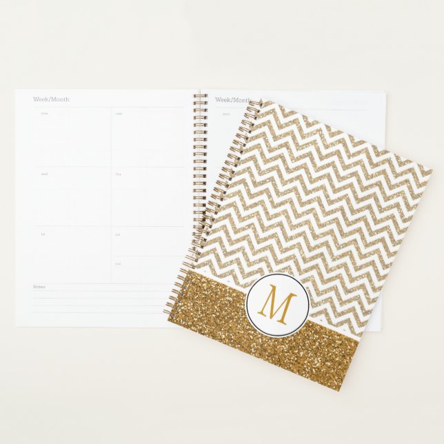 Agenda Glitter Glitter Chevron Dourado Glam Faux (Exibição)