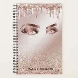 Agenda Glitter Gotas Maquiagem Olhos-de-Orelha Rosa Doura