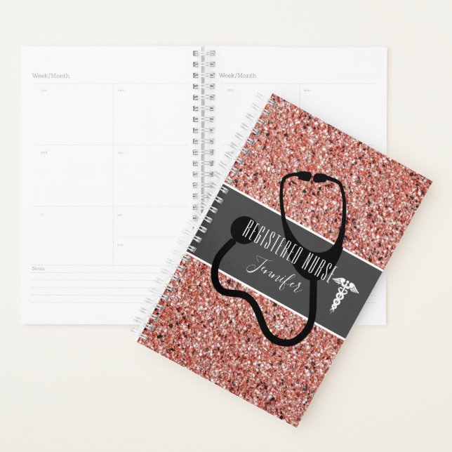 Agenda Glitter Médico Rosa, Enfermeiro Registrado Persona (Exibição)