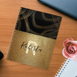 Agenda Glitter Moderno De Glitter Preto E Bronze, Chic