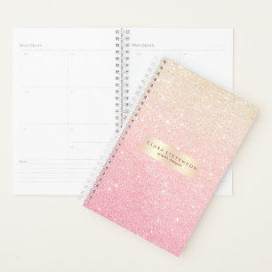 Agenda Glitter ouro de rosa de gradiente cinza bonito ele