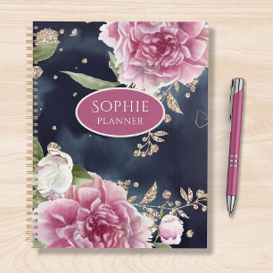 Agenda Glitter Personalizado, Cor de Água Rosa, Cinza Fl