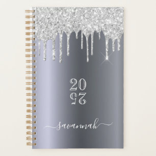 Agenda Glitter prateado goteja glama girly luxúria 2022