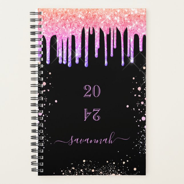 Agenda Glitter preto-e-rosa pinga glamourosa 2023 (Frente)