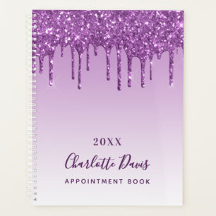 Agenda Glitter púrpura pinga nome do monograma violeta 2