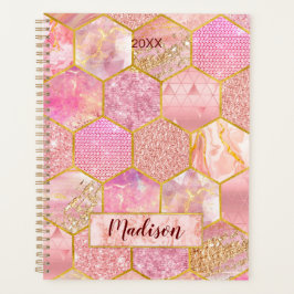 Agenda Glitter rosa dourado-esguicho
