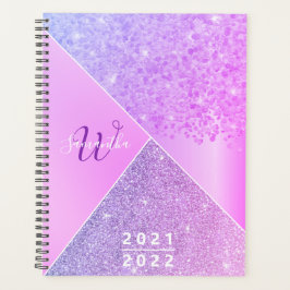 Agenda Glitter Rosa Roxo Monograma Glitter 2021 2022