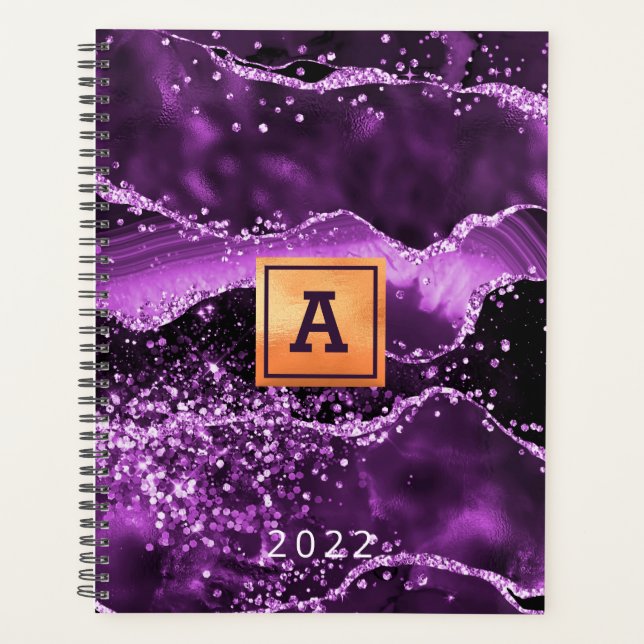 Agenda Glitter roxo, dourado 2026 (Frente)