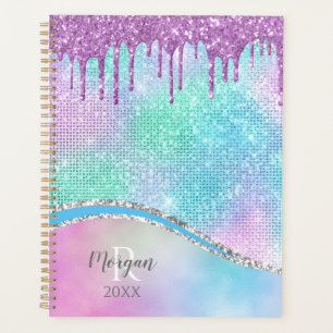 Agenda Glitter Roxo, Iridescente, Nome e Monograma