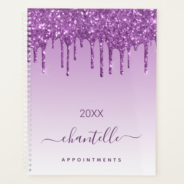Agenda Glitter roxo pinga nome violeta 2026 (Frente)