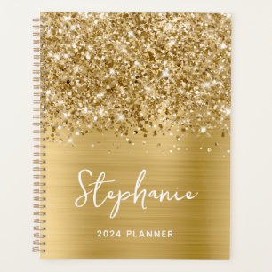 Agenda Glittery Gold Glam Personalizado 2024