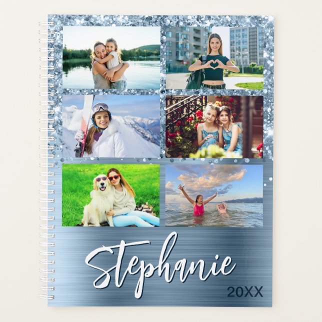 Agenda Glittery Light Blue Glam 14 Photo Collage (Frente)