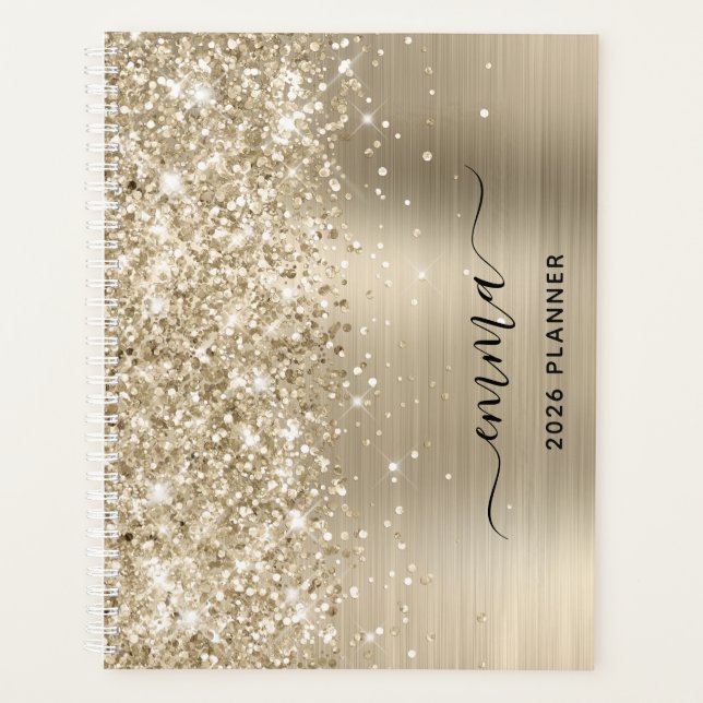 Agenda Glittery Pale Gold Foil Swash Signature (Frente)