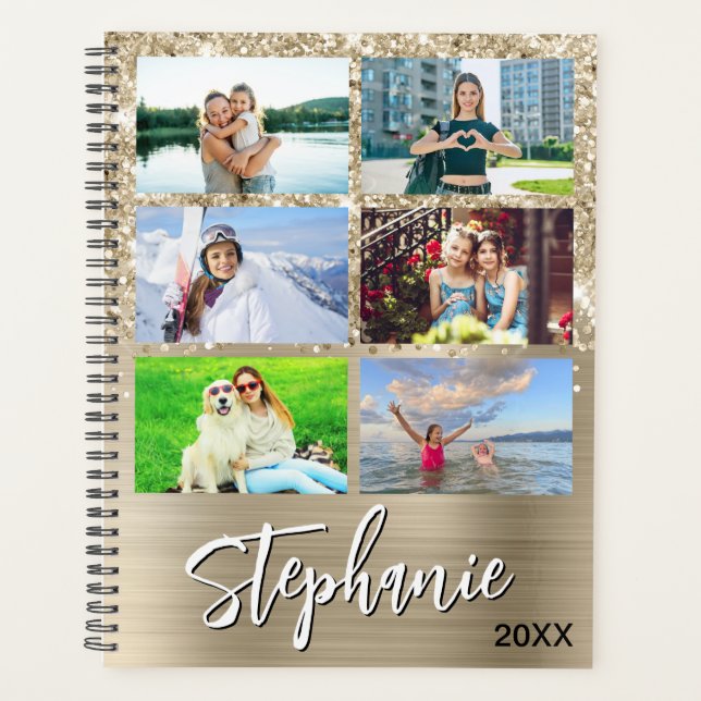 Agenda Glittery Pale Gold Glam 14 Photo Collage (Frente)