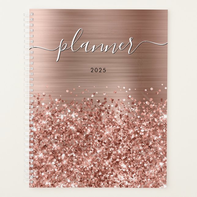 Agenda Glittery Rosa Dourado Glam 2025 (Frente)