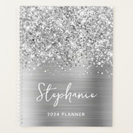 Agenda Glittery Silver Glam Personalizado 2024