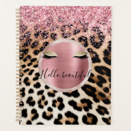 Agenda Glitzy Cor de rosa Leve Dourada Eyelashes Leopardo
