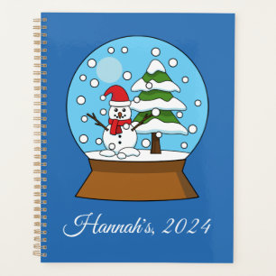 Agenda Globo de Neve com Snowman e Pine Tree Personaliz