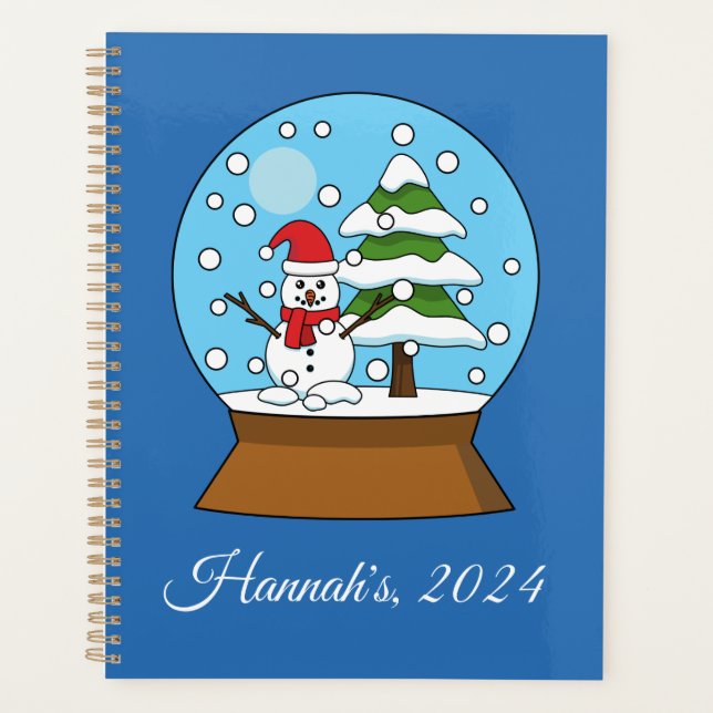 Agenda Globo de Neve com Snowman e Pine Tree | Personaliz (Frente)