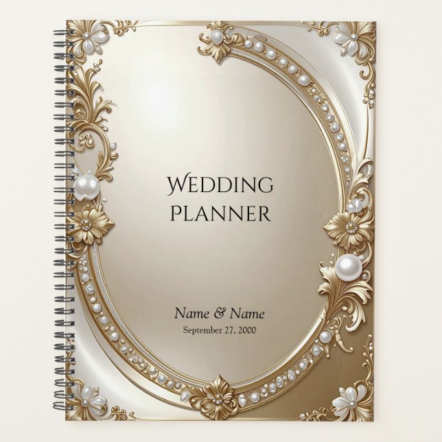 Agenda Golden Ornate Frame with Pearls Planner (Frente)