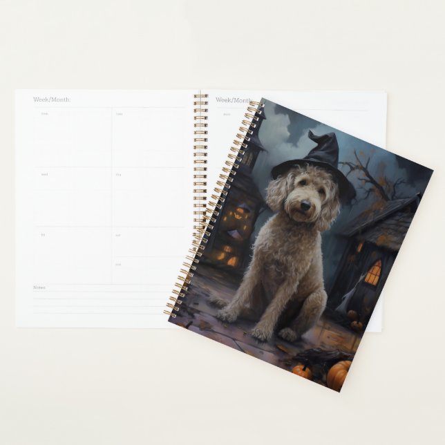 Agenda Goldendoodle Pumpkins Halloween Assustado (Exibição)
