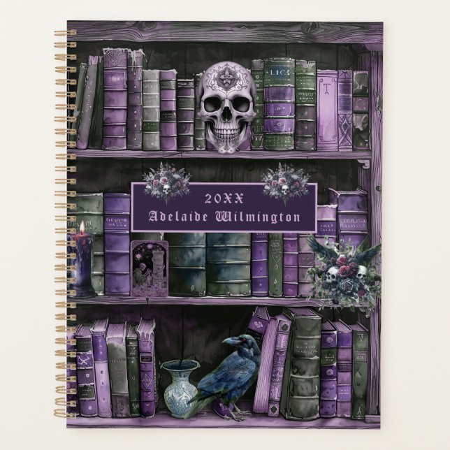 Agenda Gothic Purple Bookshelf Skull Personalized (Frente)