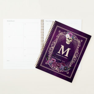 Agenda Gótica Floral Crânio Personalizado Monograma e Nom
