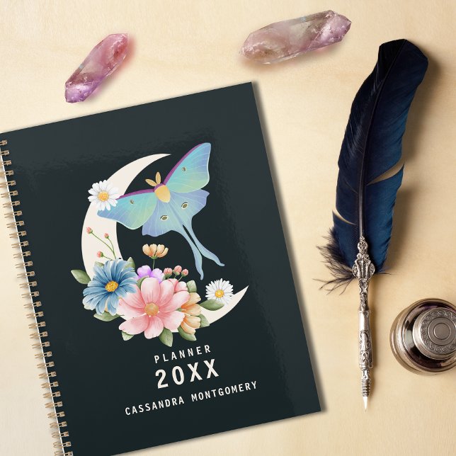 Agenda Gótica Luna Moth Floral Moon Nome Personalizado (Criador carregado)
