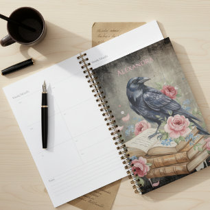 Agenda Gótico Corvo Dark Academia Floral
