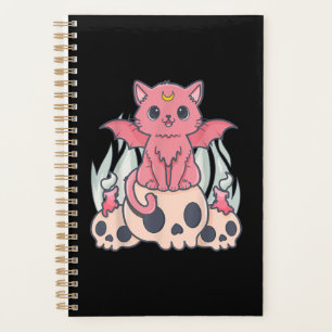 Agenda Gótico Kawaii Pastel Gato e Crânio de Demônio Cére
