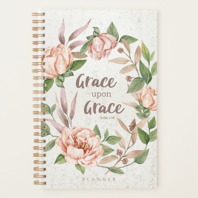 Agenda Grace Sobre Grace - John 1:16 - Floral (Frente)
