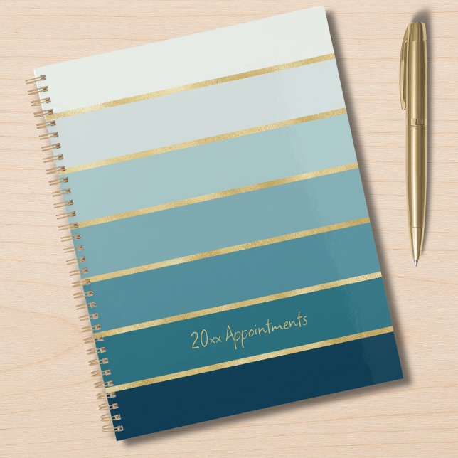 Agenda Gradiente de Teal Elegante | Listras Douradas Comp (Criador carregado)