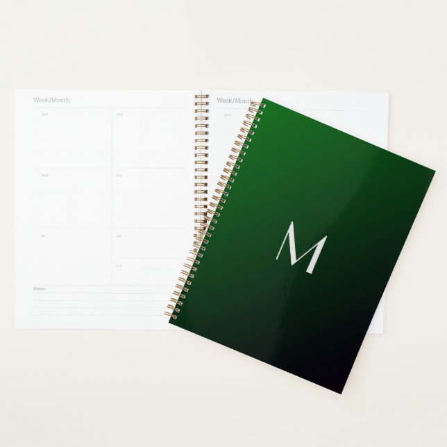 Agenda Gradiente Verde Esmeralda - monograma ousado (Exibição)