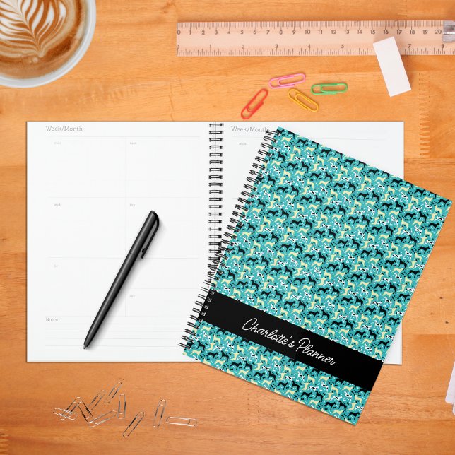 Agenda Grandes dinamarqueses Fawn Harlequin Dane Dog Mens (Great Danes in Teal Customized Planner)