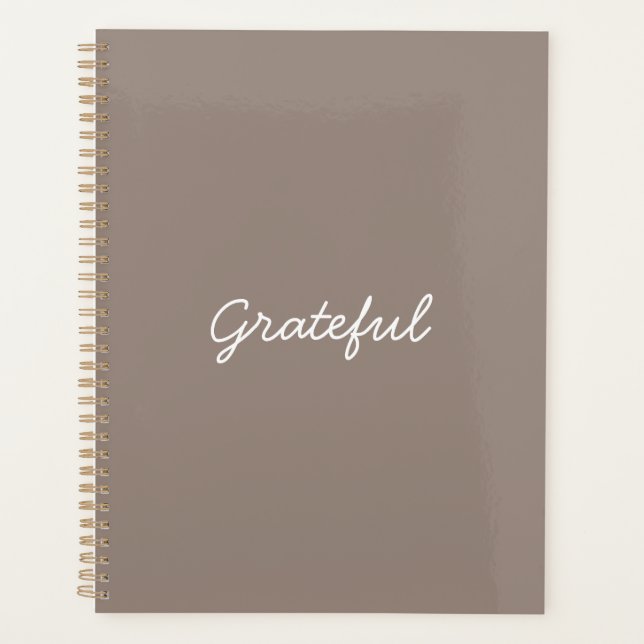 Agenda Grateful beige grande e personalizado script casua (Frente)