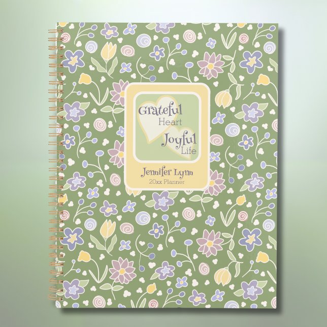 Agenda Grateful Heart Joyful Life Personalized Planner  (Grateful Heart Joyful Life Personalized Planner – Floral Green Weekly & Monthly Organizer)