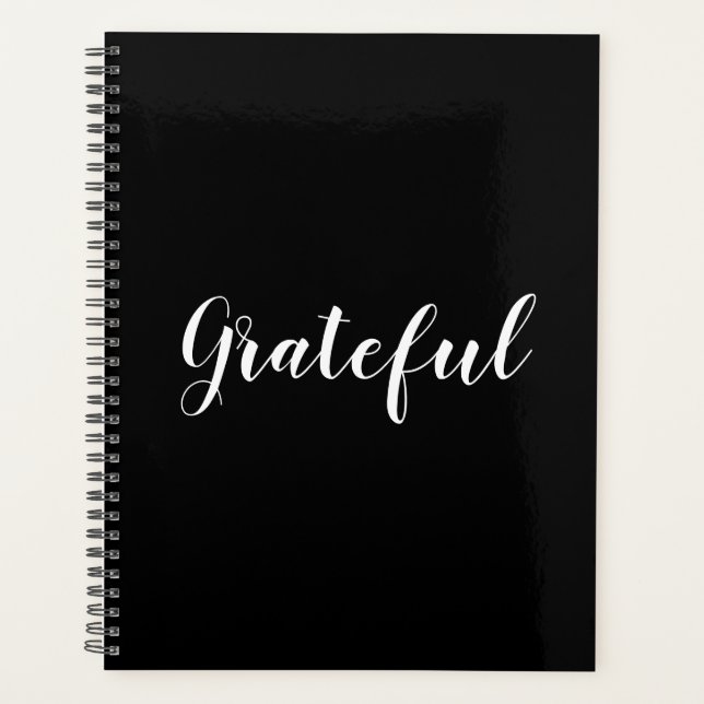 Agenda Grateful preto, preto e personalizado, moderno ele (Frente)