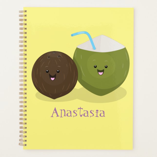 Agenda Grátis feliz desenho animado de coconuts kawaii (Frente)