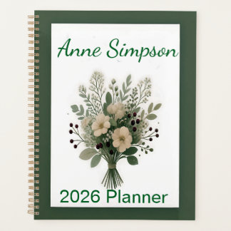 Agenda Green and White Floral Personalized Planner