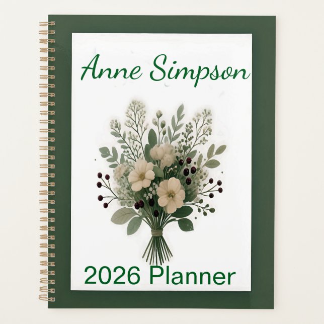 Agenda Green and White Floral Personalized Planner (Frente)