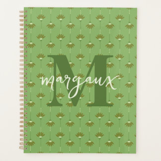 Agenda Green Boho Floral Personalizado Monograma Nome